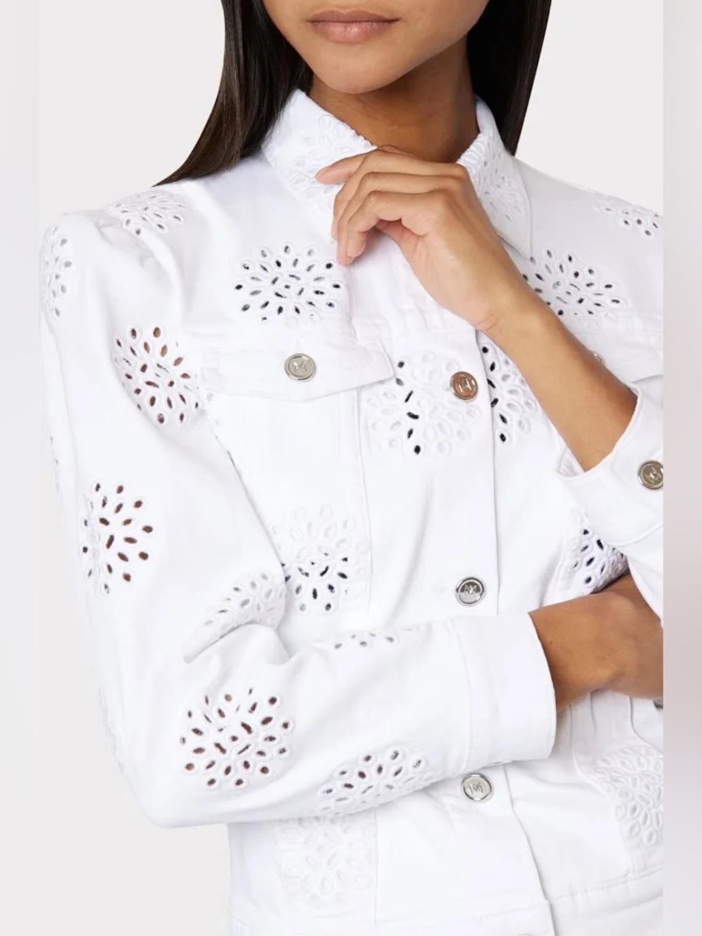 Milly White Eyelet Gemma Jacket Size Large - Picture 4 of 12